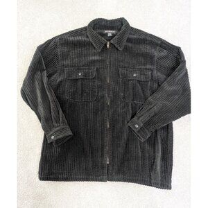 Vibes Mens Corduroy Zip-Up Jacket XL Black Shacket Skater Grunge Shirt